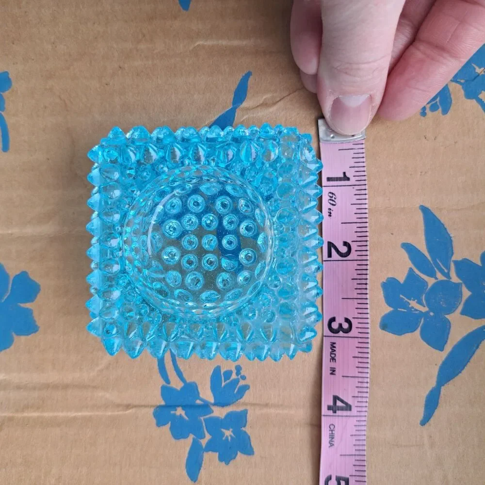 Vintage Fenton Light Blue Hobnail Glass Square Salt Cellar Votive Candle Holder